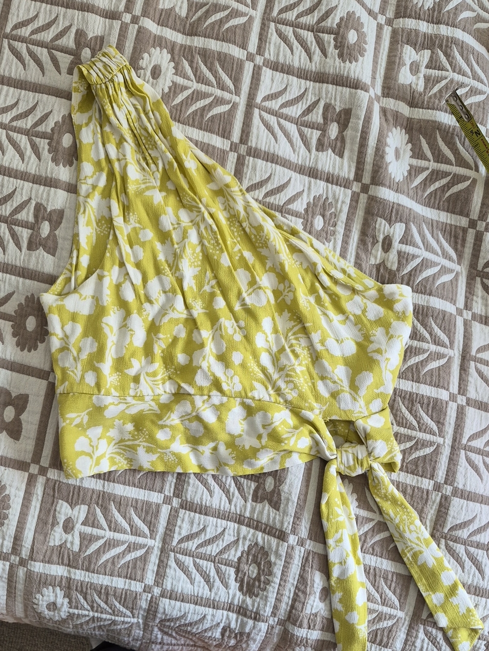 Free People One-Shoulder Yellow and White Floral Tie-Waist Crop Top